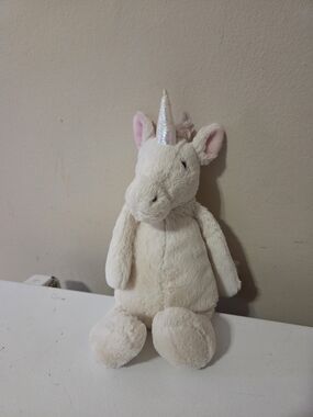 Jellycat White Bashful Unicorn Plush Sparkly Horn Pretty Pink Mane Tail 12"